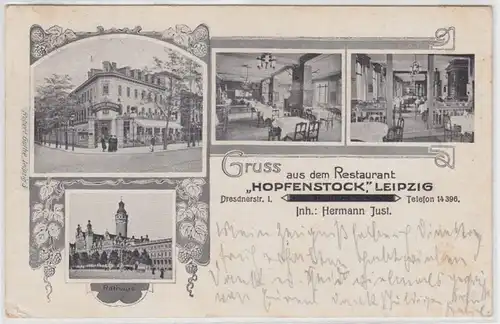 44362 Ak Gruß aus Leipzig Restaurant Hopfenstock 1911