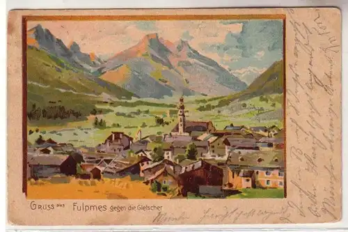 44316 Lithographie Ak Gruß aus Fulpmes gegen die Gletscher 1901