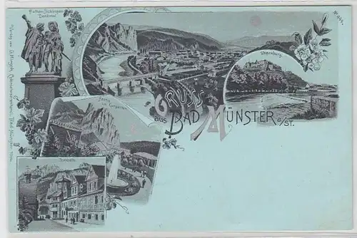 44287 Mondscheinkarte Gruß aus Bad Münster um 1900