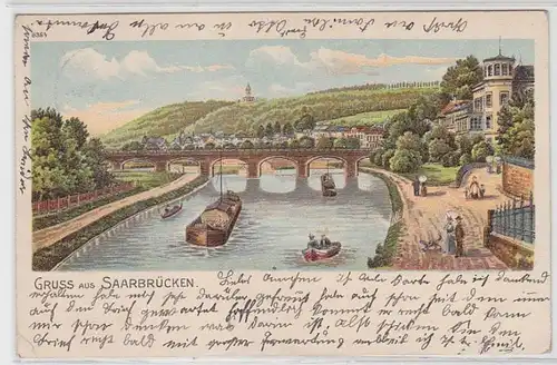 44262 Ak Lithographie Gruß aus Saarbrücken 1907