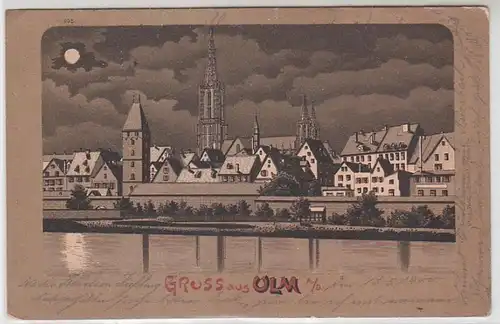 44253 Carte de clair de lune Salutation d'Ulm sur le Danube 1900