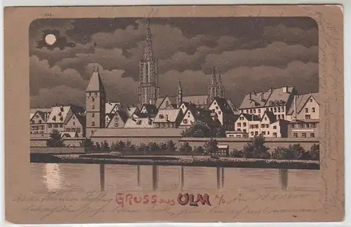 44253 Mondscheinkarte Gruß aus Ulm an der Donau 1900