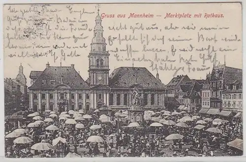 44208 Ak Gruß aus Mannheim Marktplatz mit Rathaus 1912