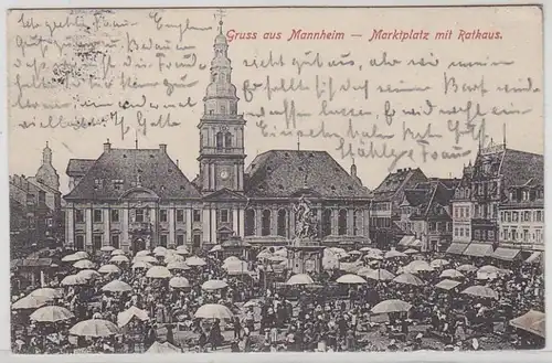 44208 Ak Salutation de Mannheim Marché avec hôtel de ville 1912