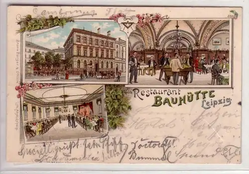 44124 Ak Lithographie Leipzig Restaurant Bauhütte 1898