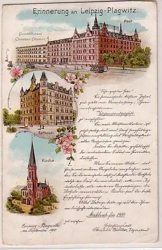 44103Ak Lithographie Erinerung an Leipzig Plagwitz 1900