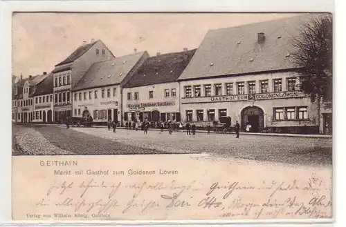 44056 Ak Geithain Markt mit Gasthof zum goldenem Löwen 1908