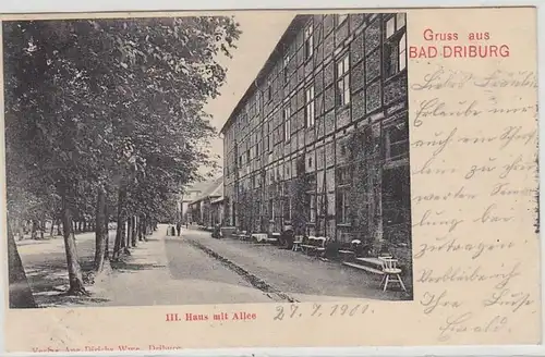 43773 Ak salutation de Bad Driburg Maison avec allée 1901
