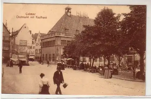 43666 Ak Colmar Obstmarkt mit Kaufhaus um 1914