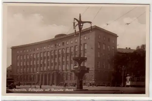 43604 Ak Chemnitz Falkeplatz mit deutsche Bank um 1932