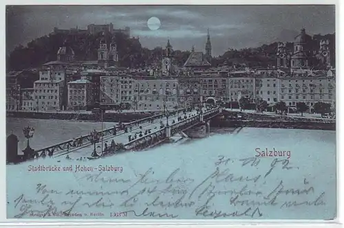 43481 Mondscheinkarte Salzburg Stadtbrücke 1902