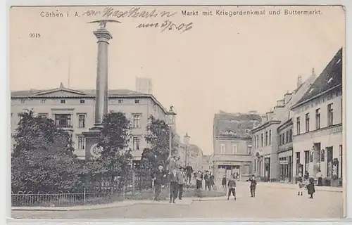 43462 Ak Cöthen marché avec monument guerrier et marché au beurre 1906