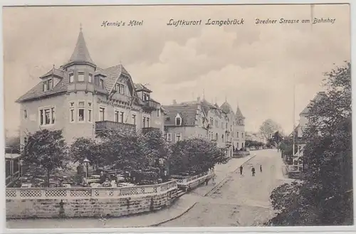 43455 Ak Langebrück Hennig's Hotel am Bahnhof 1907