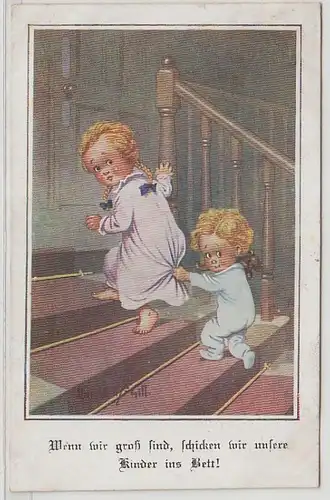 43370 Humor Ak 2 jeunes enfants dans l'escalier 1925