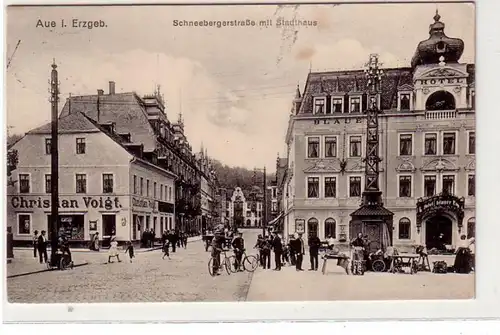 43077 Ak Aue Schneebergerstraße mit Stadthaus 1920