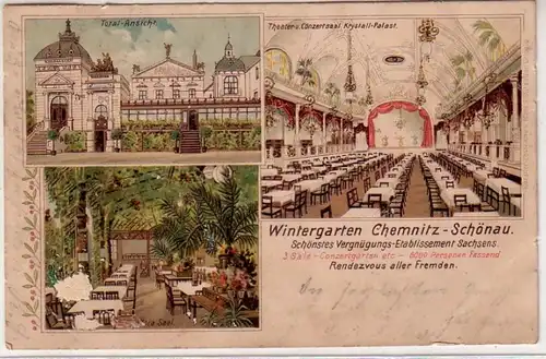 42945Ak Lithographie Wintergarten Chemnitz Schönau 1904