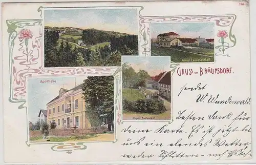 42886 Ak Gruss aus Bräunsdorf Apotheke usw. 1910