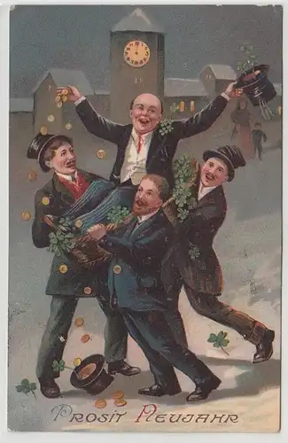 42815 Neujahrs Ak fröhliche Männerrunde um 1915
