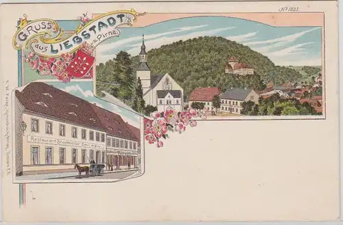42776 Ak Lithographie Gruß aus Liebstadt bei Pirna 1900