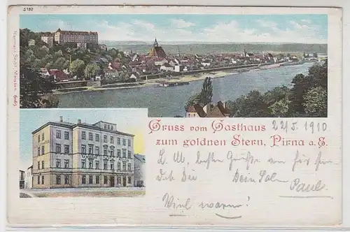 42769 Ak Gruß aus Pirna Gasthaus zum goldnen Stern 1910