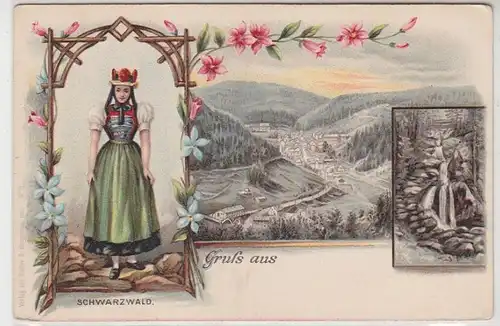 42693 Ak Lithographie Salutation de Forêt Noire vers 1900