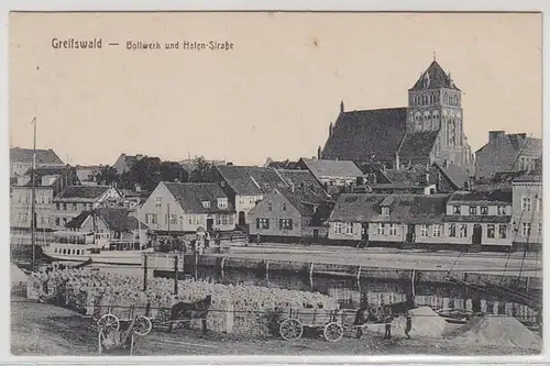 42635 Ak Greifswald Bollwerk et la route du port vers 1920