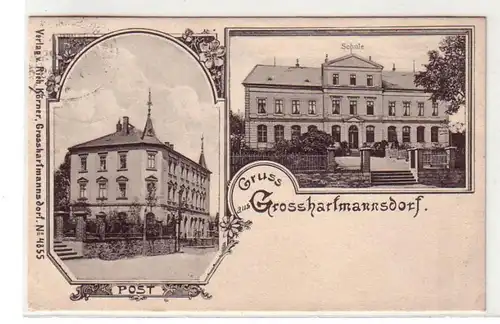 42508 Ak Gruß aus Grosshartmannsdorf Post & Schule 1909