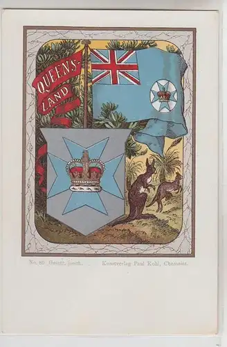 42487 Wappen Ak Lithographie Queensland (Australien) um 1900