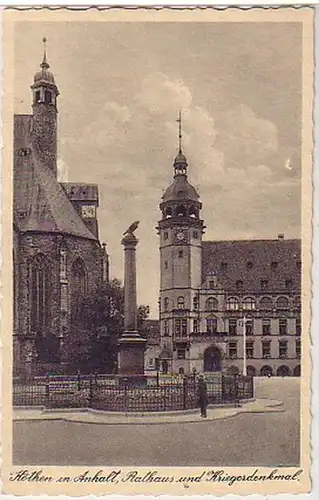 42406 Ak Köthen Anhalt Rathaus Kriegerdenkmal um 1940