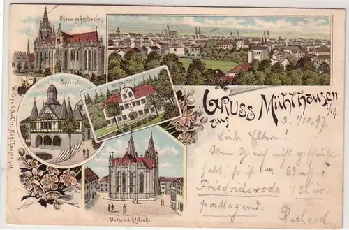 42346 Ak Lithographie Gruß aus Mühlhausen in Thür. 1897