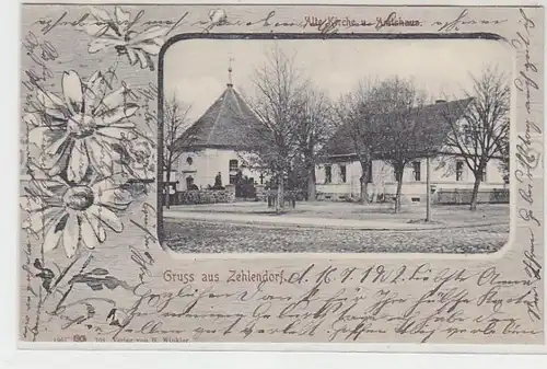 42325 Ak Gruss aus Zehlendorf alte Kirche und Amtshaus 1902
