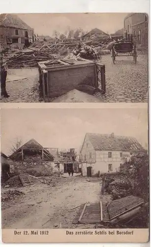 42232 Ak Das zerstörte Sehlis bei Borsdorf 12. Mai 1912