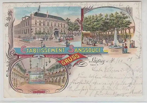 42071 Ak Litho Gruss aus Leipzig Sanssouci 1901