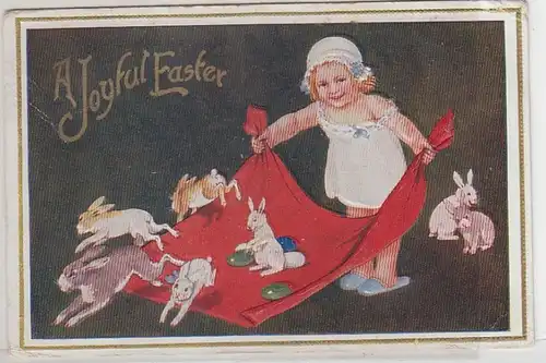 42049 A Joyful Easter Präge Ak Kind läßt Hasen aus Decke um 1910