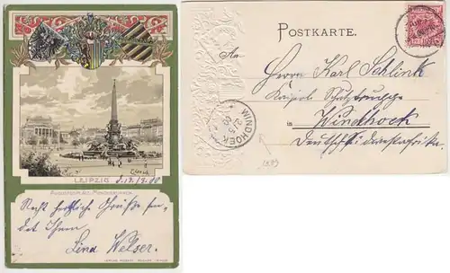 42048 Ak Leipzig avec le timbre an art Windhuk DSWA 1900