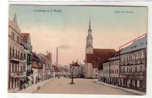 42033 Ak Lunzenau a.d. Mulde Markt mit Kirche 1911