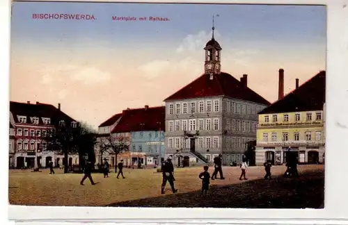 42031 Ak Bischofswerda Marktplatz mit Rathaus 1939