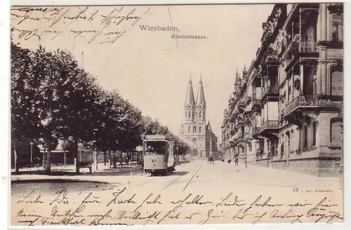41955 Ak Wiesbaden Rheinstraße Straßenbahn 1902