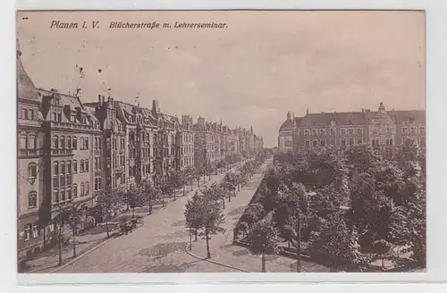 41935 Ak Plauen im Vogtland Blücherstrasse mit Lehrerseminar 1906