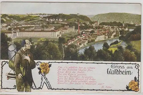 41927 Humor Ak Gruß aus Waldheim Totalansicht um 1920