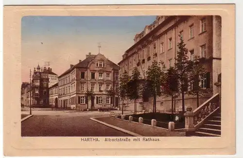 41901 Ak Hartha Albertstrasse mit Rathaus 1931