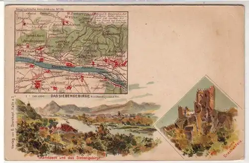 41892 Ak Lithographie Rolandseck und das Siebengebirge