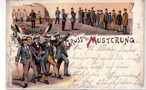 41882 Ak Lithographie Gruß von der Musterung um 1900