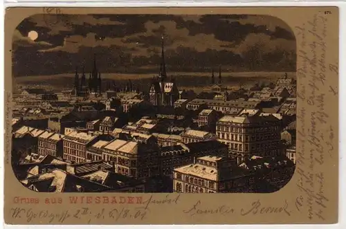 41826 Mondscheinkarte Gruss aus Wiesbaden 1901