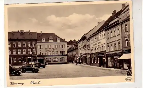 41728 Ak Kamenz Markt mit Geschäften um 1940