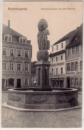 41719 Ak Bischofswerda Paradies Brunnen Altmarkt 1917