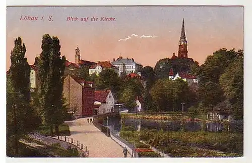 41624 Ak Löbau i. Sa. Blick auf die Kirche um 1920