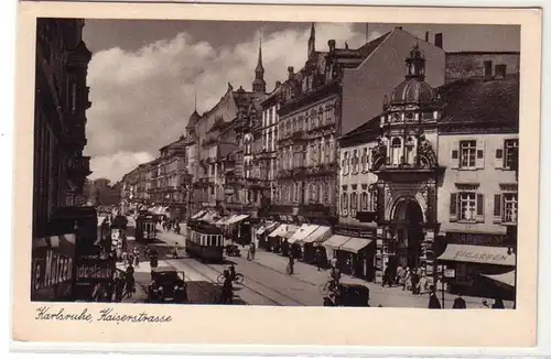 41603 Ak Karlsruhe Kaiserstrasse mit Verkehr um 1940