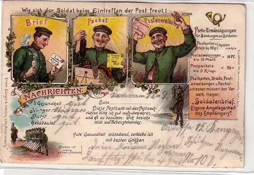 41556 Militär Humor Ak Lithographie "Nachrichten" 1899
