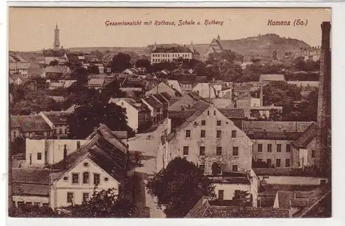 41520 Ak Kamenz Rathaus, Schule und Hutberg um 1920